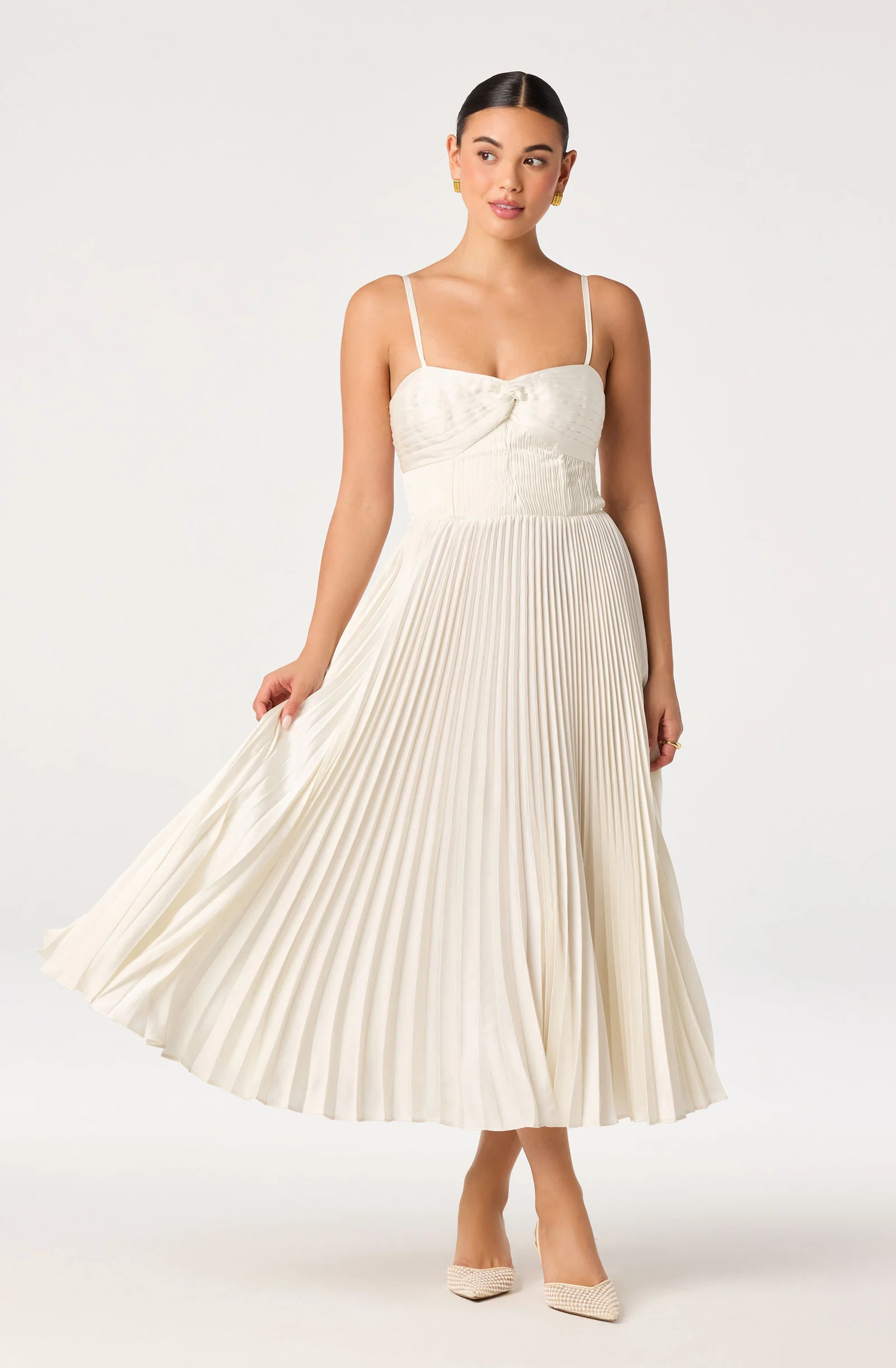 Ascella Sweetheart Pleated Midi Dress - Off white / XS | ASTR The Label (US)