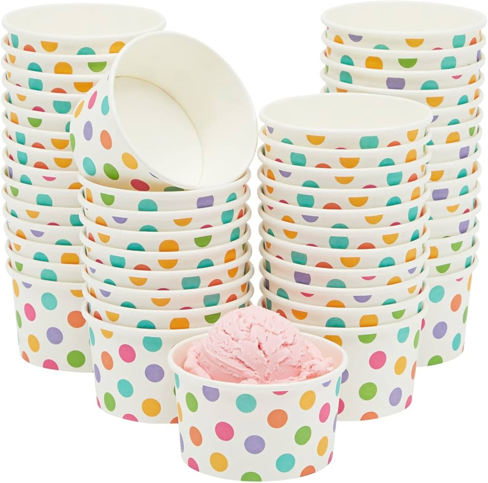 Amazon.com: BLUE PANDA 50 Pack Rainbow Polka Dot Paper Ice Cream Cups, Dessert Bowls for Sundae B... | Amazon (US)