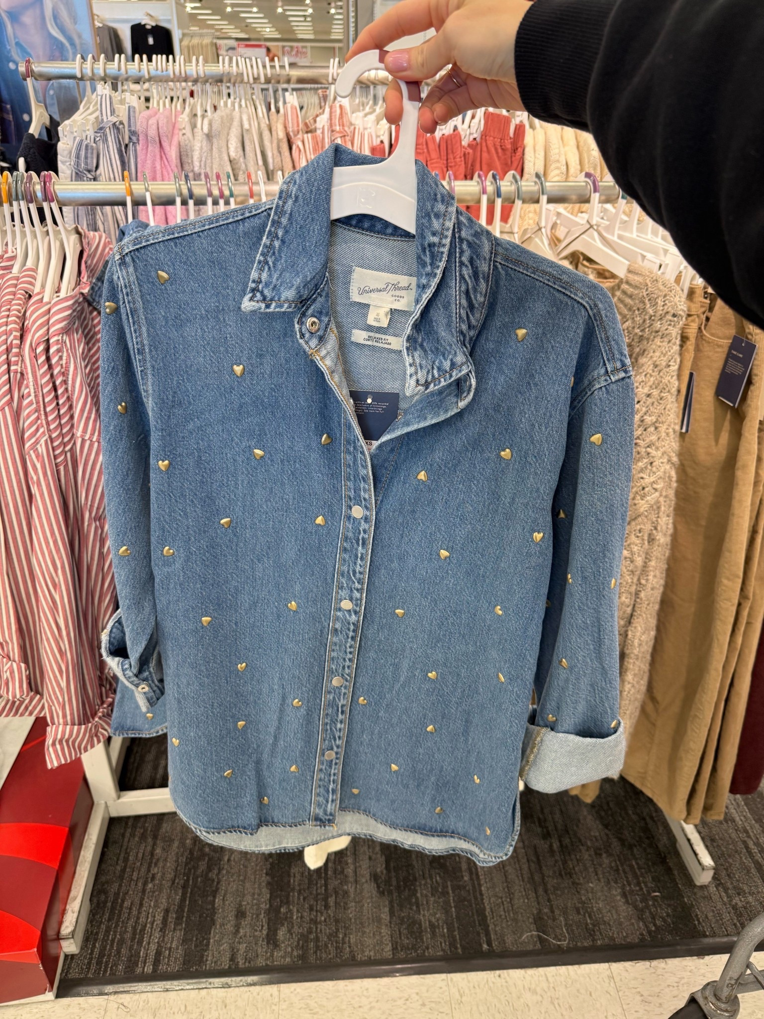 Gold heart studded denim shirt 

#LTKFindsUnder50 #LTKootd #LTKSeasonal