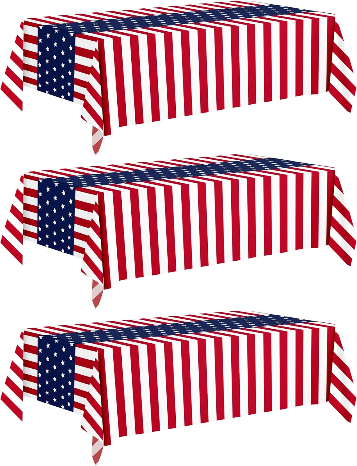 4th of July Decorations, 3 Pack Patriotic Tablecloth - 54 x 108 Inch Disposable Plastic Table Covers, American Flag Red and White Stripes Design for 250th Anniversary, Memorial Day | Amazon (US)