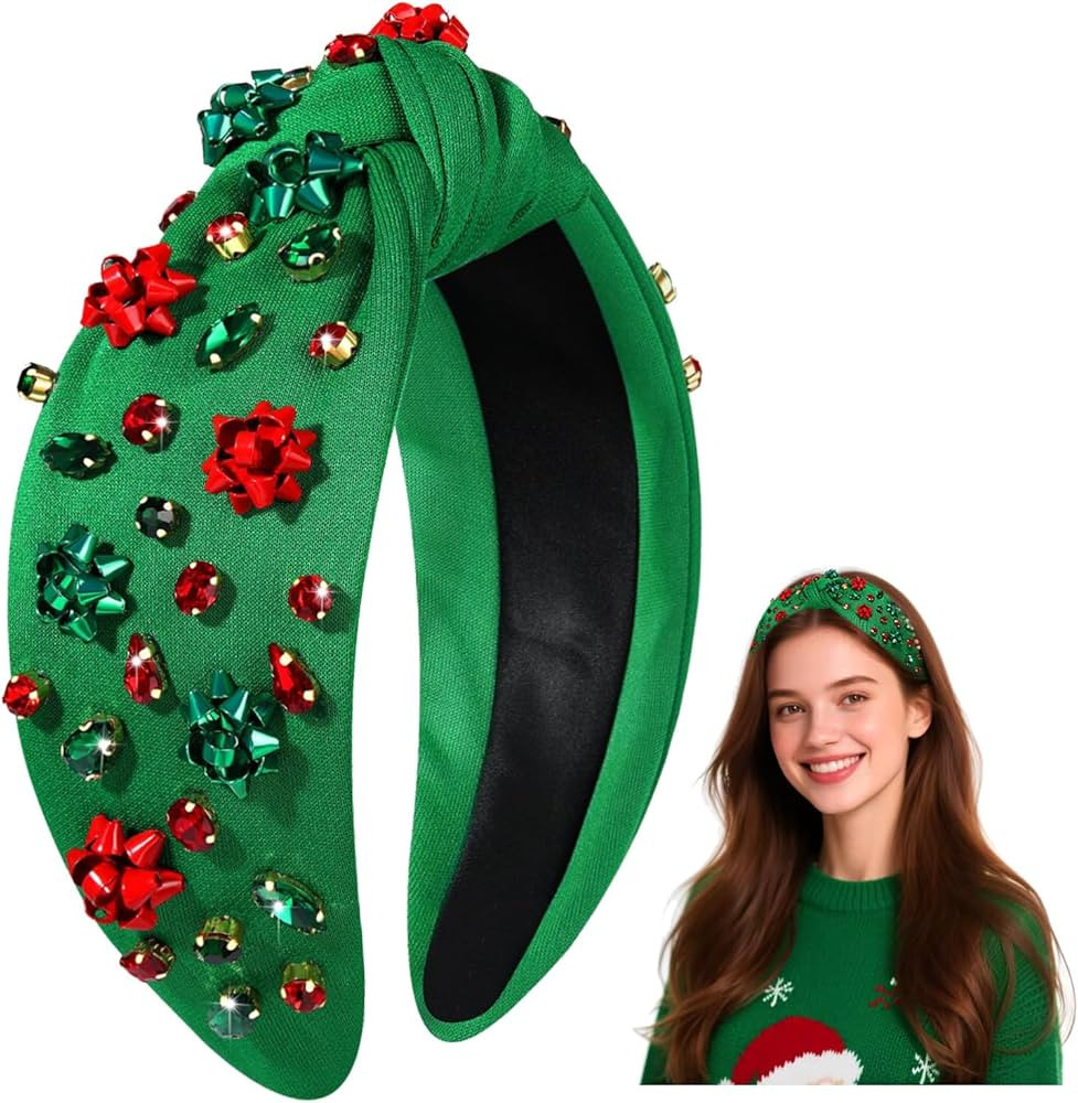 Christmas Headband for Women Holiday Christmas Accessories Beaded Xmas Bow Tree Snowflake HOHOHO ... | Amazon (US)
