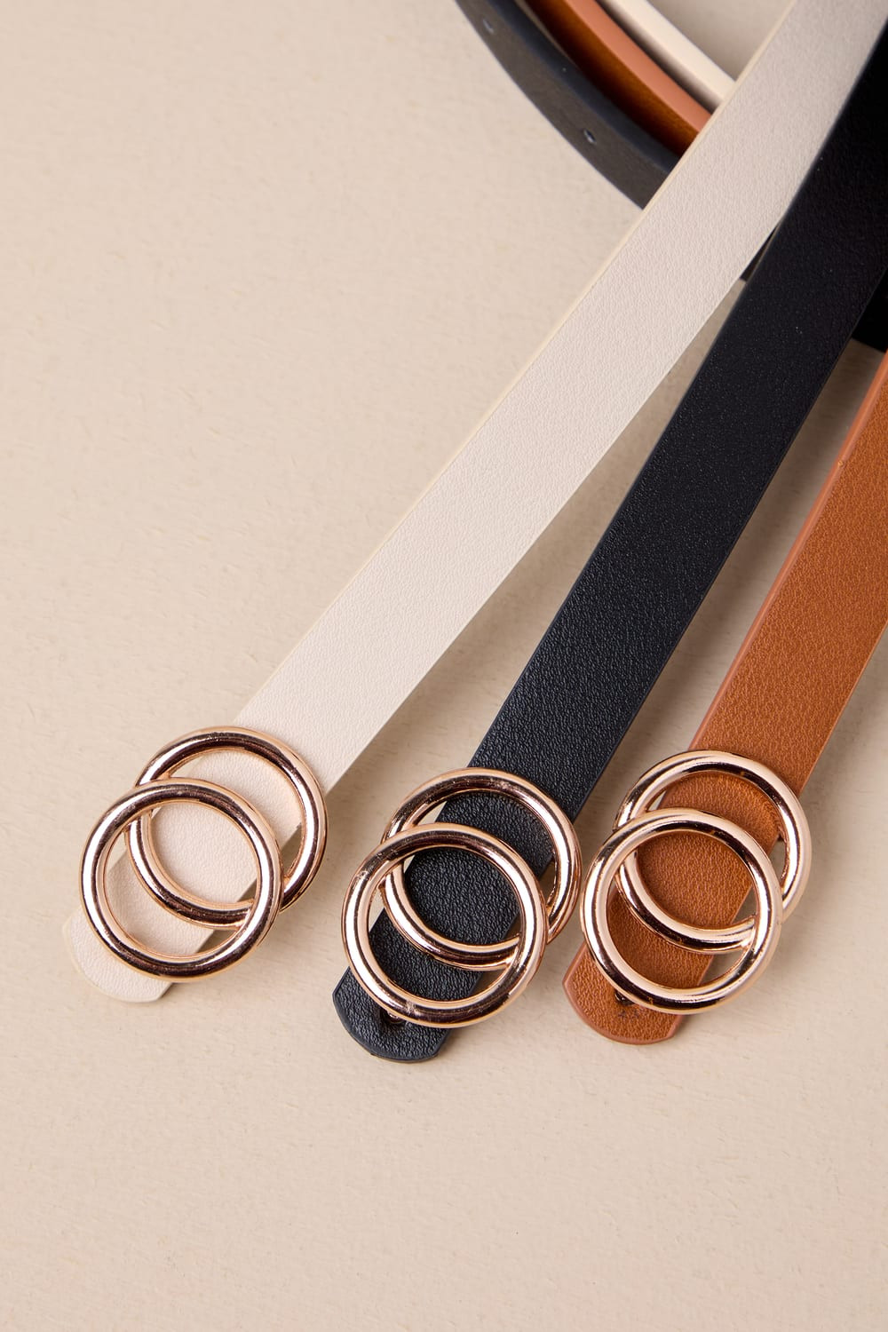 Cute Finish Black Ivory and Brown Skinny O-Buckle Belt Set | Lulus