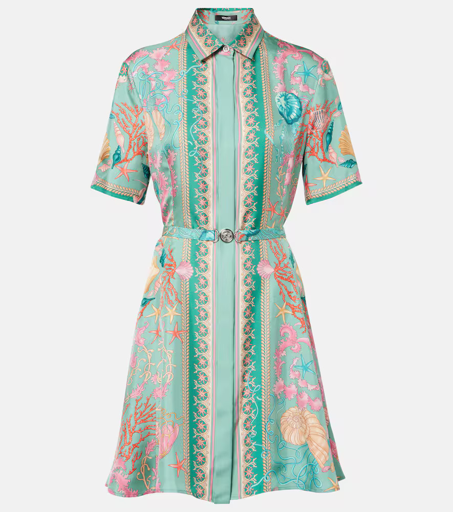 Versace Underwater Barocco silk twill shirt dress | Mytheresa (US/CA)