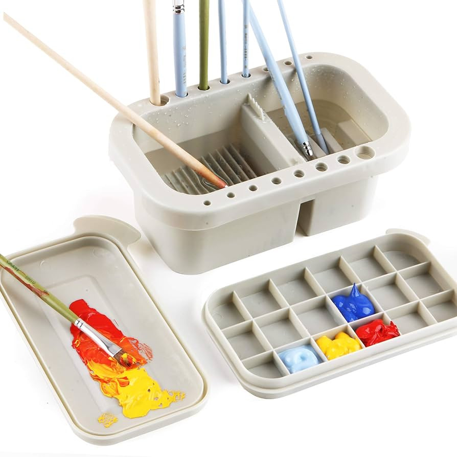 martol Multi-Use Paint Brush Basin with Brushes Holder,Washer,Trays,Palette Box-Artist Cleaner Cu... | Amazon (US)