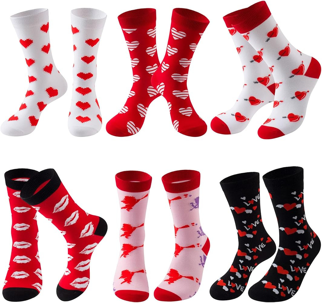 Fun Valentine Socks for Women - Funny Xmas Gifts for Female Novelty Cozy Crew Cotton Sock Set | Amazon (US)