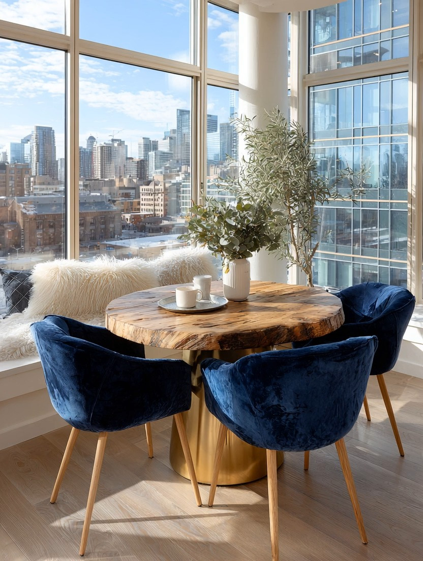 You probably already have a traditional dining table. But what about creating a beautiful dining nook just for slowing down and enjoying life?

A small round table by the window can completely transform an unused corner into one of the most calming and luxurious spaces in your home. Whether you live in a high-rise condo with skyline views, have a peaceful street view, or simply overlook your garden, this kind of dining nook creates that effortless boutique hotel feeling at home.

The secret is keeping it warm, intimate, and grounded. A natural wood round table instantly softens the space while those deep navy velvet chairs add elegance, comfort, and richness. Velvet dining chairs are becoming increasingly popular because they make everyday moments — coffee, breakfast, reading, working, or evening conversations — feel more intentional and elevated.

And honestly, this is what modern luxury is becoming in 2026. Not just decorating large spaces, but creating smaller meaningful corners throughout the home that encourage you to slow down and enjoy your lifestyle.

Pair the space with greenery, natural light, soft textures, and a statement chair color that brings personality into the room.

Shop our curated edit of round wooden dining tables, velvet dining chairs, and elegant dining nook decor to recreate this cozy luxury corner in your home.

#DiningNook #LuxuryHomeDecor #VelvetChairs #ModernInteriors #WarmMinimalism #InteriorDesign #DiningRoomIdeas 

 #LTKHome