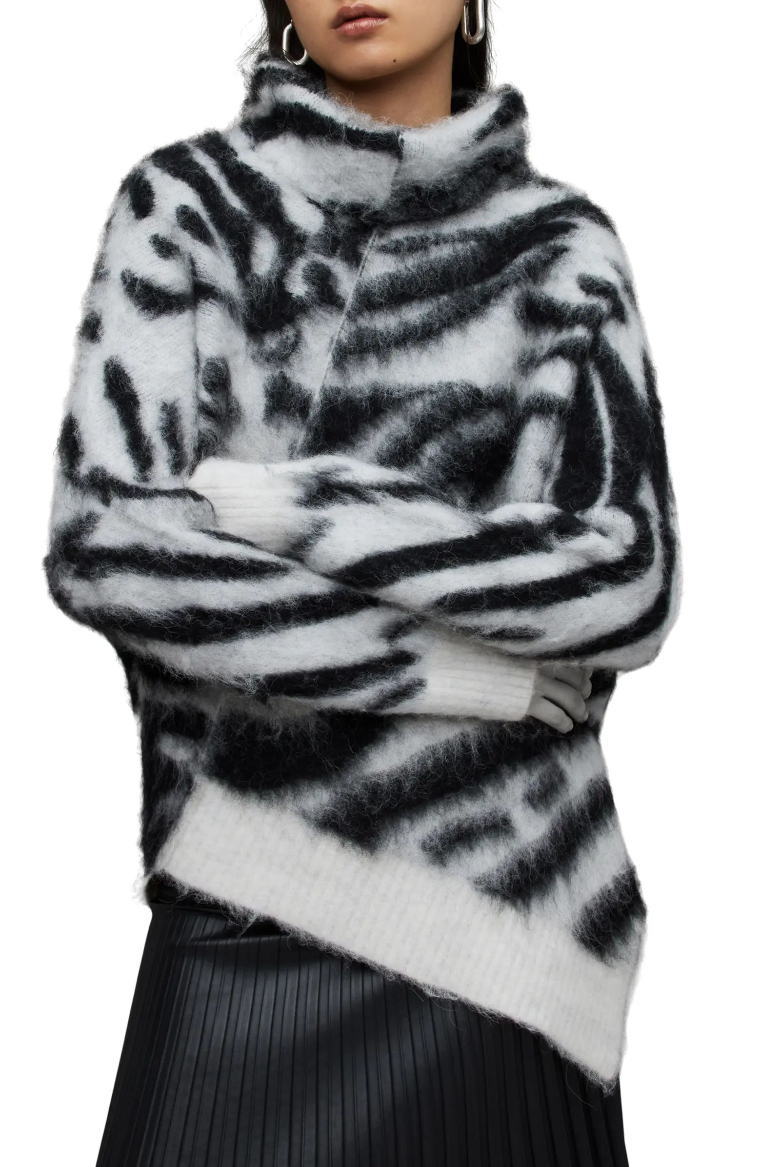 Zebra Pattern Asymmetric Turtleneck Sweater | Nordstrom