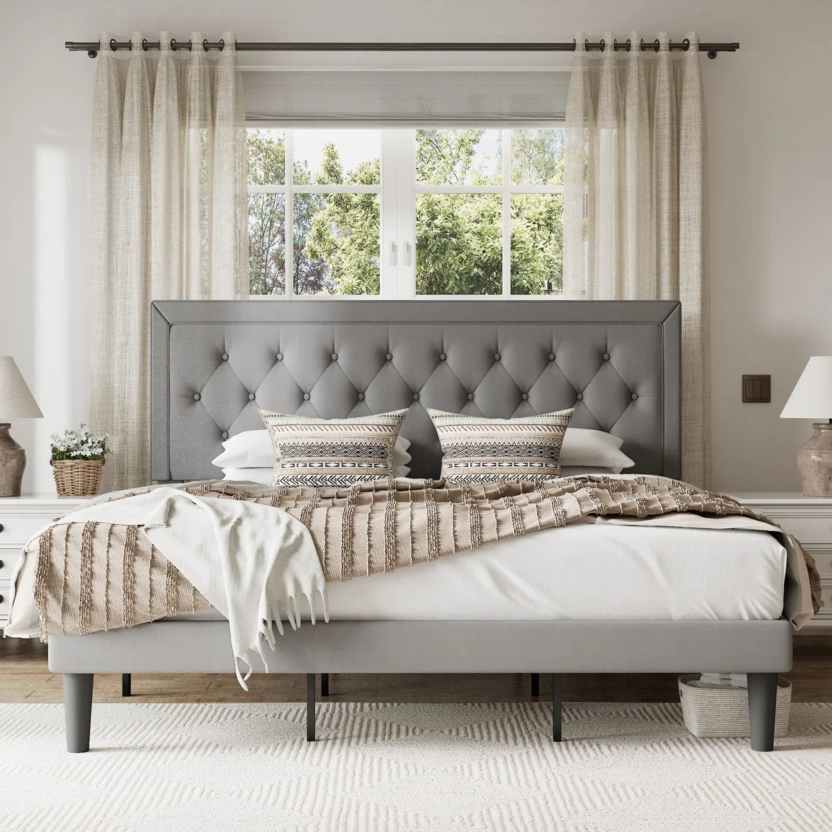 Hegg Linen Tufted Upholstered Platform Bed with Wood Slats Headboard Included | Wayfair North America