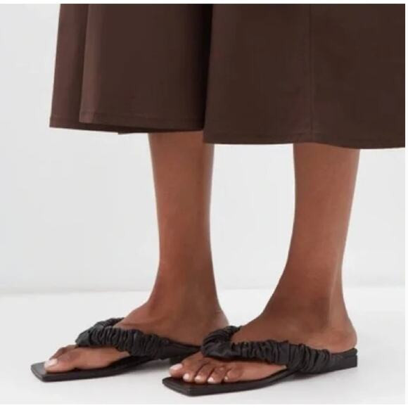 Khaite Ash Sandals Thongs Square Toe Black Leather Size 39.5 | Poshmark