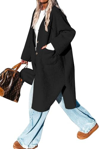 Women's Fashion Long Black Winter Coats Fuzzy Fleece Long Jackets Button Down Faux Fur Warm Outerwear | Amazon (US)