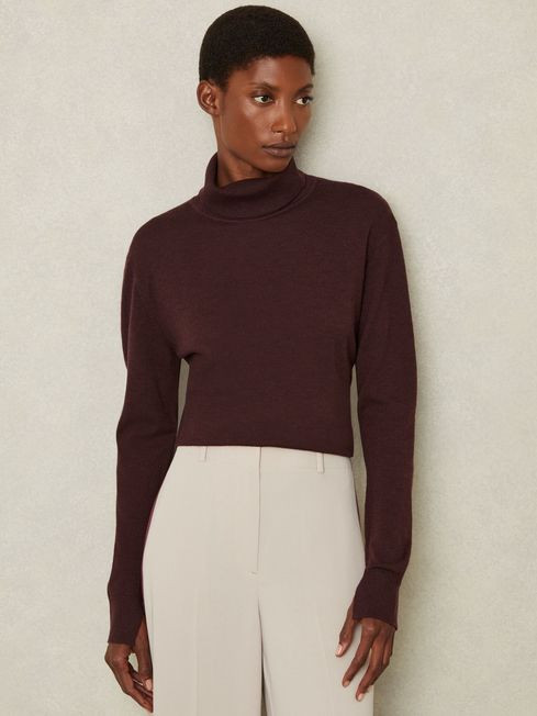 Merino Wool Roll Neck Jumper in Burgundy | Reiss UK