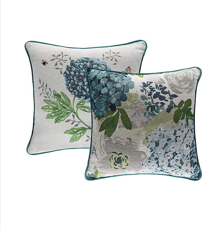 Randall Blue Floral Jacquard Throw Pillow Covers Set of 2 Leaf Botanical Soft Cushion Cover for L... | Amazon (US)