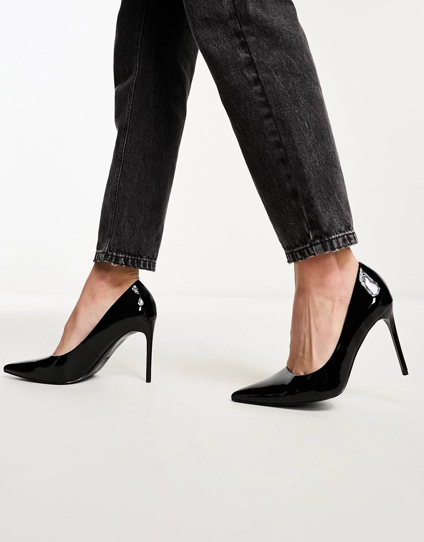 ASOS DESIGN Paphos pointed high heeled court shoes in black patent | ASOS (Global)
