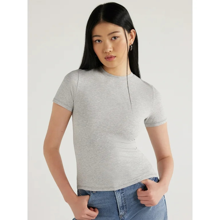 Scoop Women’s Ultimate Cotton Jersey Fitted High Neck Baby Tee, Sizes XS-XXL | Walmart (US)