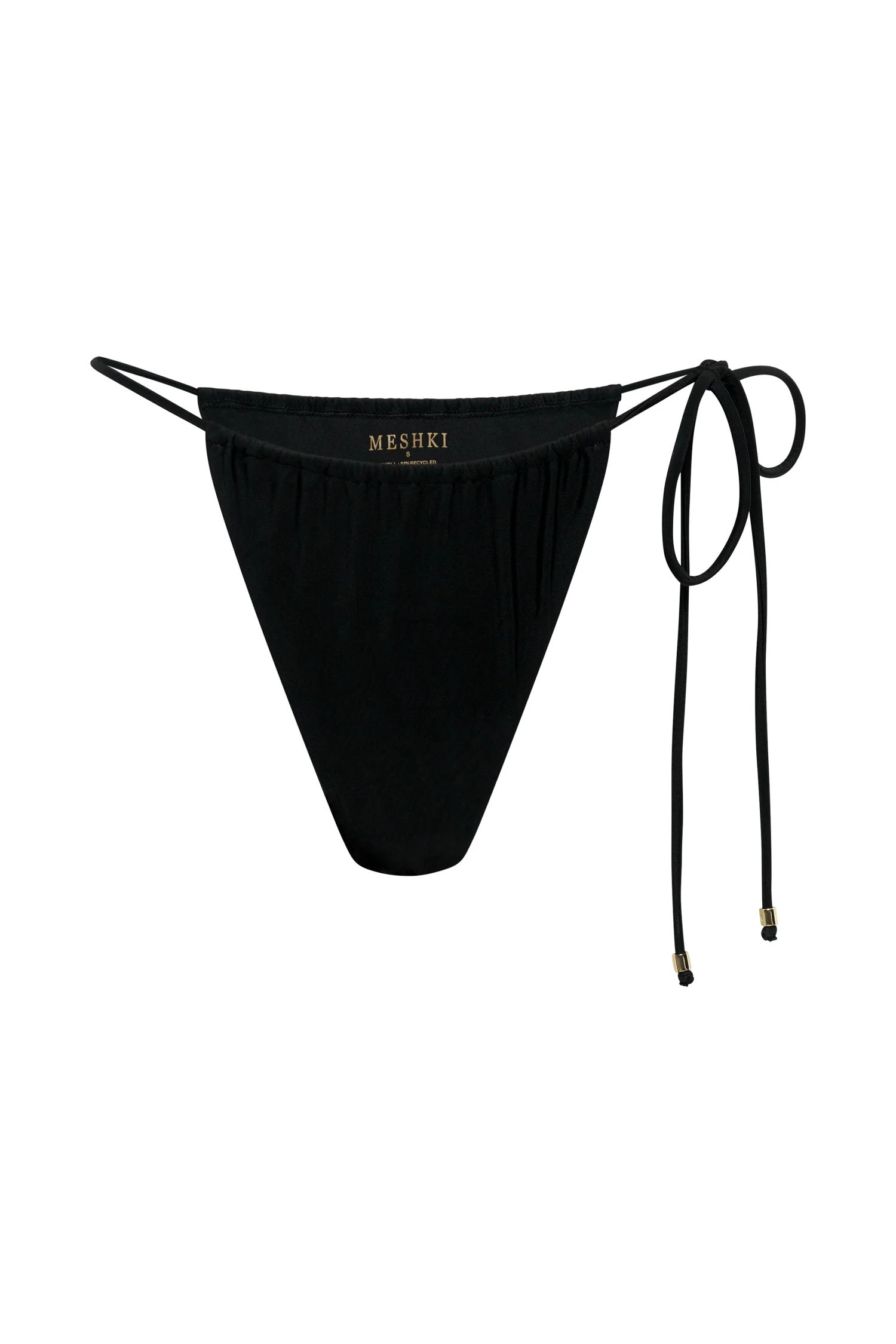 Andie Recycled Nylon Ruched String Side Bikini Brief - Black | MESHKI US