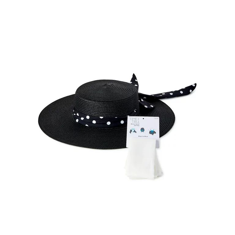Time and Tru Women's Black Marled Hat with Removable Scarf | Walmart (US)