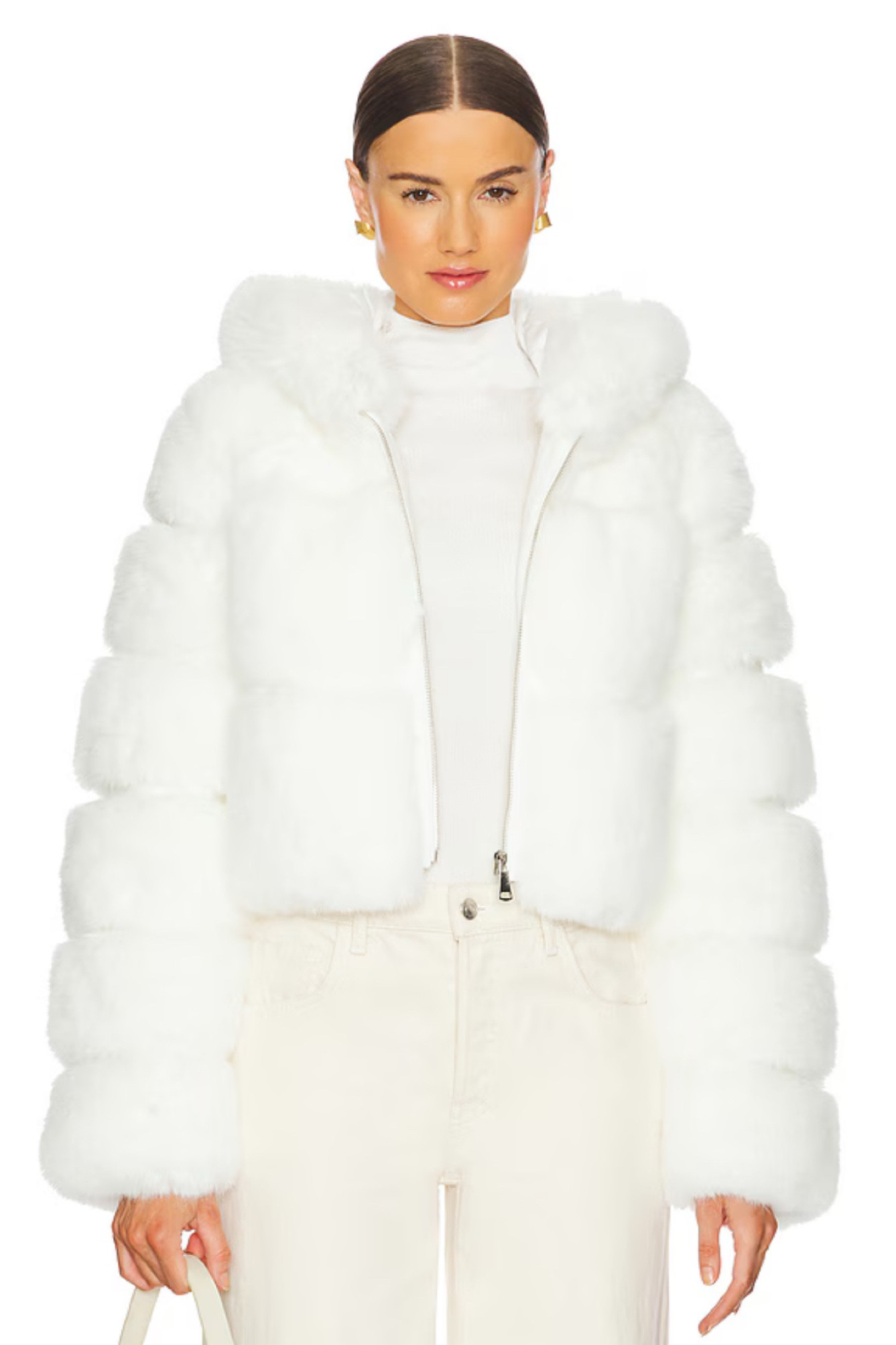 White faux fur coat