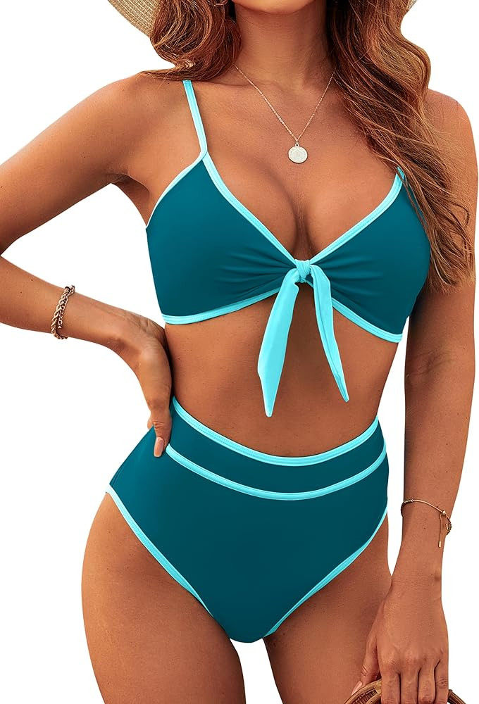 Blooming Jelly Womens High Waisted Bikini Set Tie Knot High Rise Two Piece Swimsuits Bathing Suit... | Amazon (US)