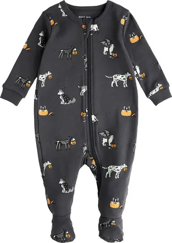 FIRSTS by Petit Lem Howl-Oween Print One Piece Cotton Footie Pajamas | Nordstrom | Nordstrom