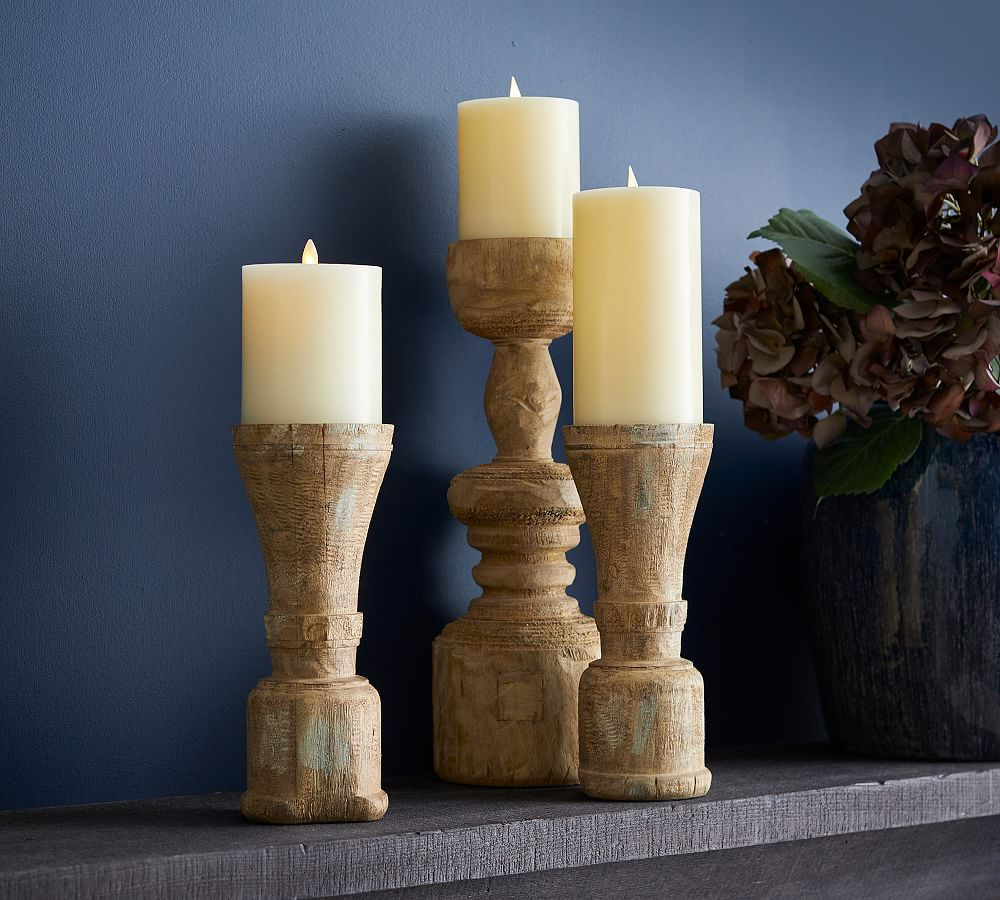Ava Natural Wood Pillar Candleholder | Pottery Barn (US)
