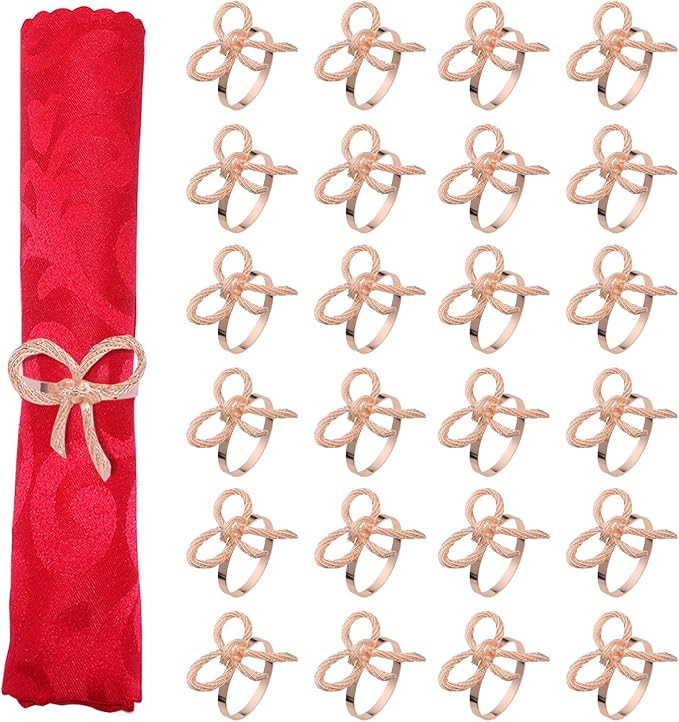 Bowknot Napkin Rings Set of 24, Alloy Napkin Holder Dinning Table Napkin Ring for Christmas Holid... | Amazon (US)
