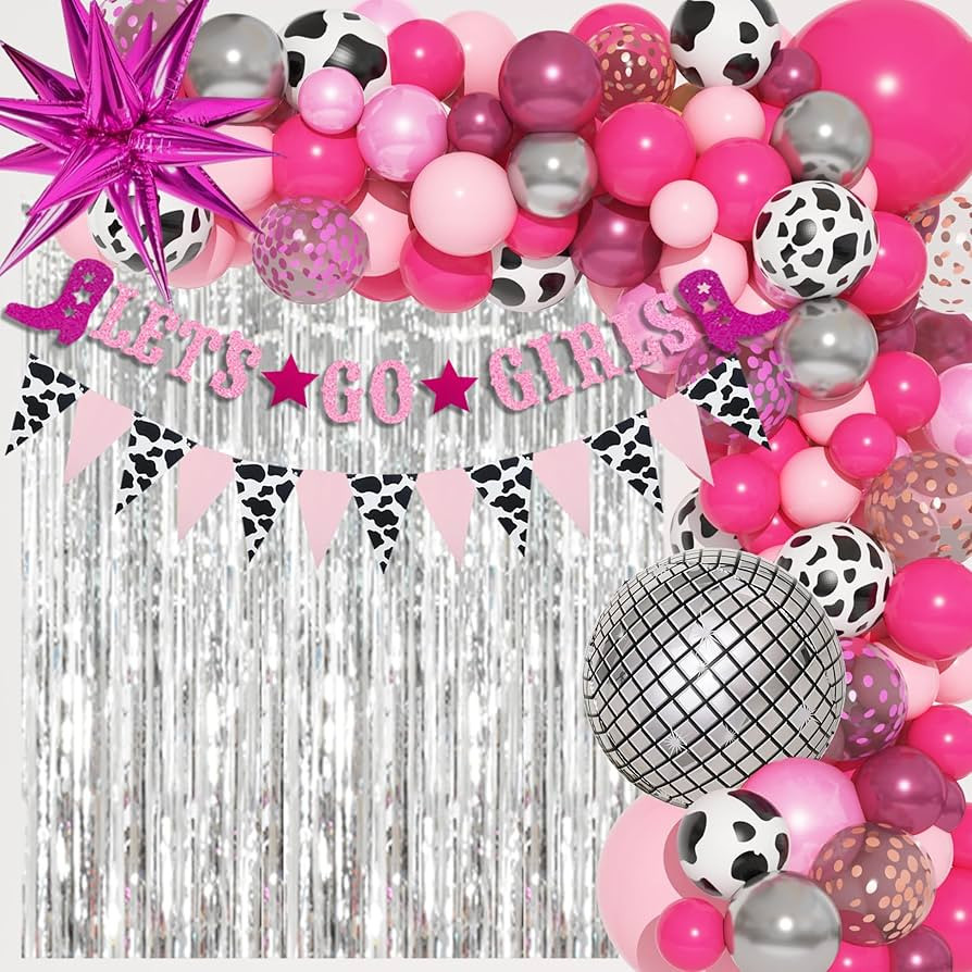 137Pcs Disco Cowgirl Party Decorations, Bachelorette Cowgirl Balloons Hot Pink Disco Ball Balloon... | Amazon (US)