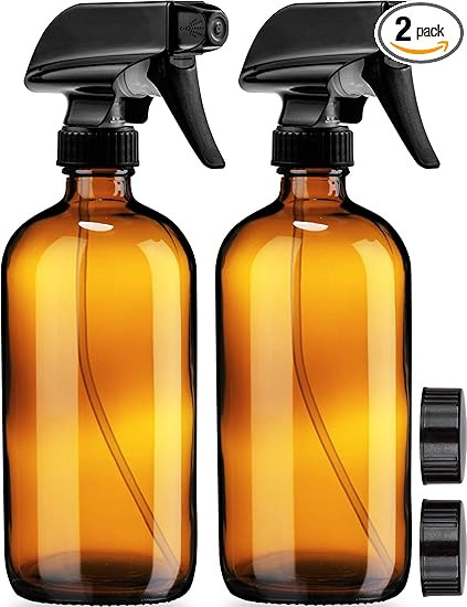 Empty Amber Glass Spray Bottles with Labels (2 Pack) - 16oz Refillable Container for Essential Oi... | Amazon (US)