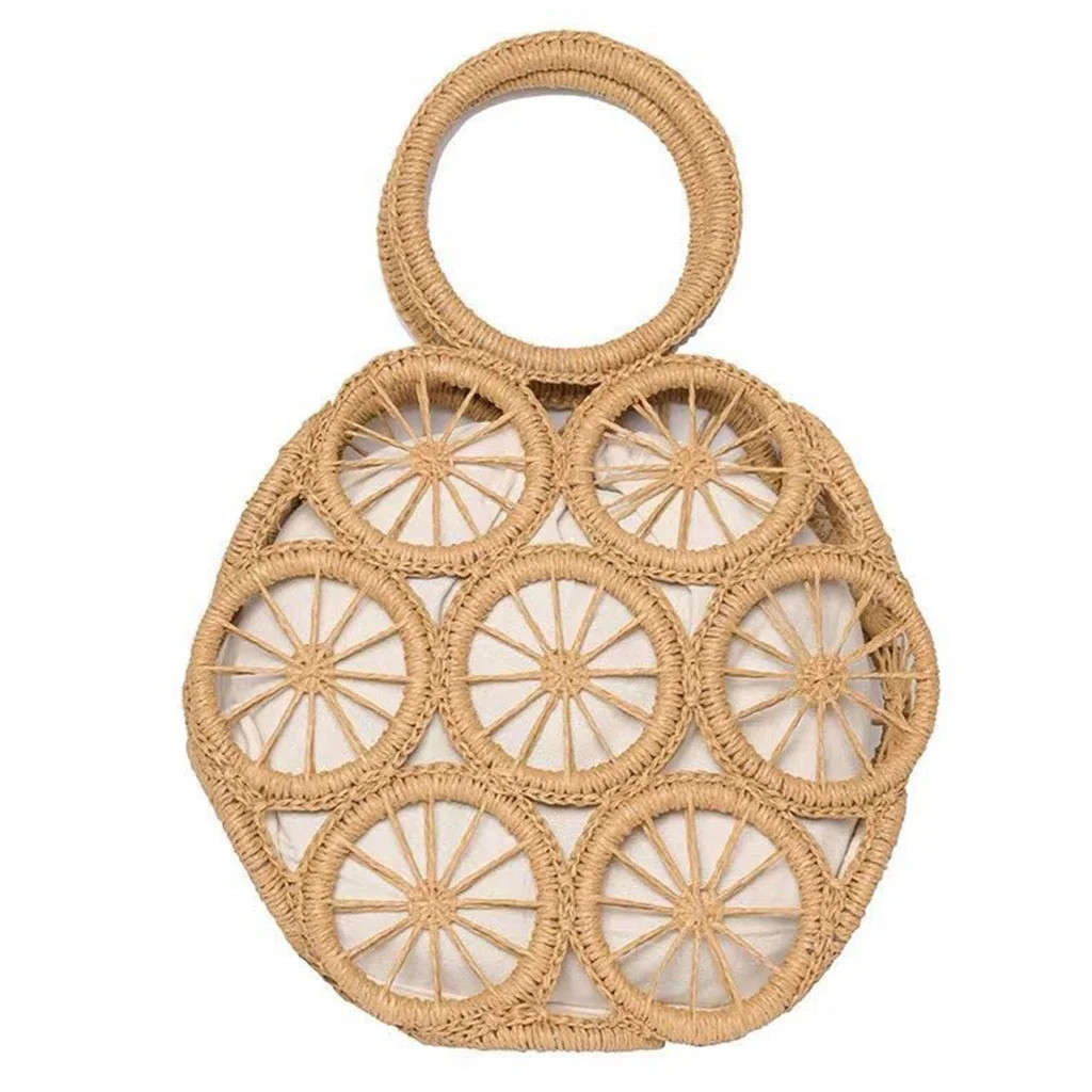traw Woven Handbag Round Top-handle Handwoven Bags Retro Summer Beach Bag | Walmart (US)