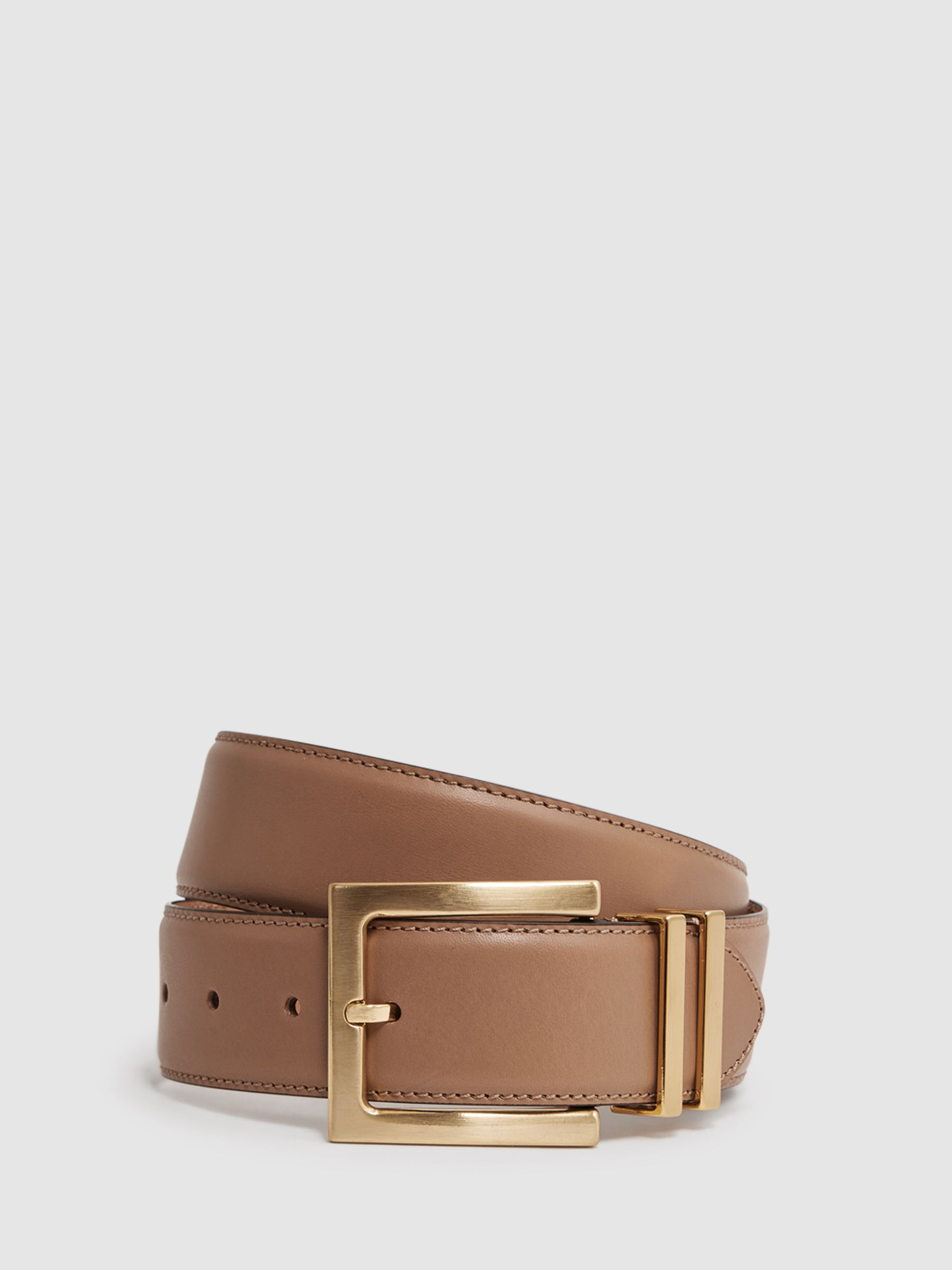 Leather Square Buckle Belt in Camel/Taupe | Reiss UK