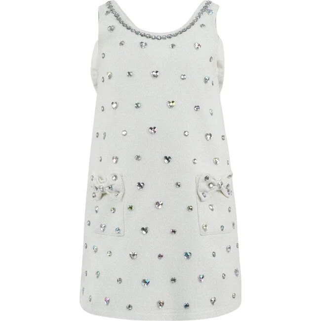 White Crystal Heart Denim Bow Dress | Maisonette