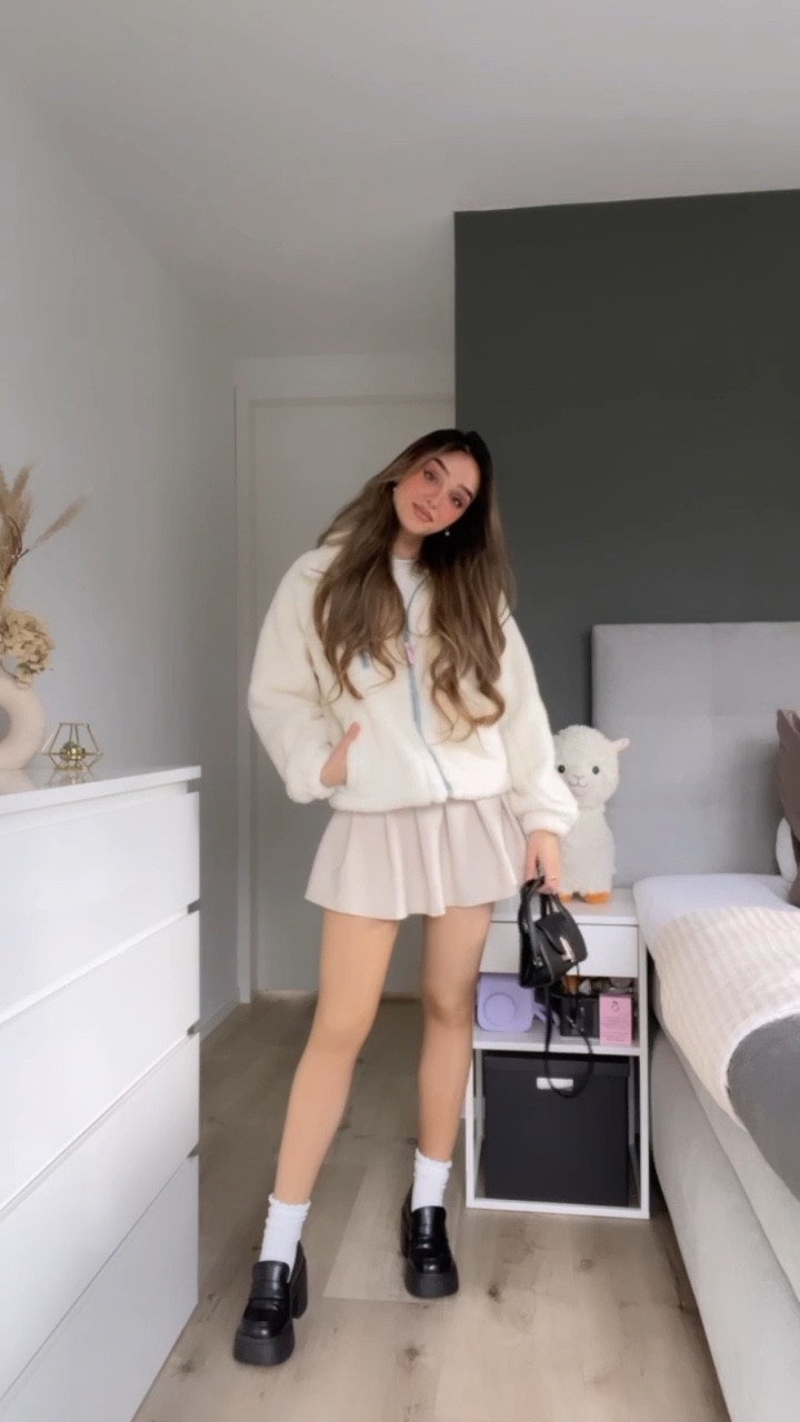 SOFT GIRL WINTER LOOK OF TODAY🧸☕️

Thick Polar Fleece Pick Up The Pace Winter Jacket Comfortable Warm, High Waist Solid Pleated Skirt, Off Shoulder Fuzzy Sweater, Pink Yoga Basic Seamless High Stretch Sports Tee & Leggings, White DAZY Solid Crew Socks, Women Loafers, Chunky Heeled Elegant Flatform Shoes Black, Black clutch shoulder bag, Heart Shaped Black bag, warm fleece nude tights, nude gloss tights 

#LTKstyletip #LTKfindsunder50 #LTKVideo