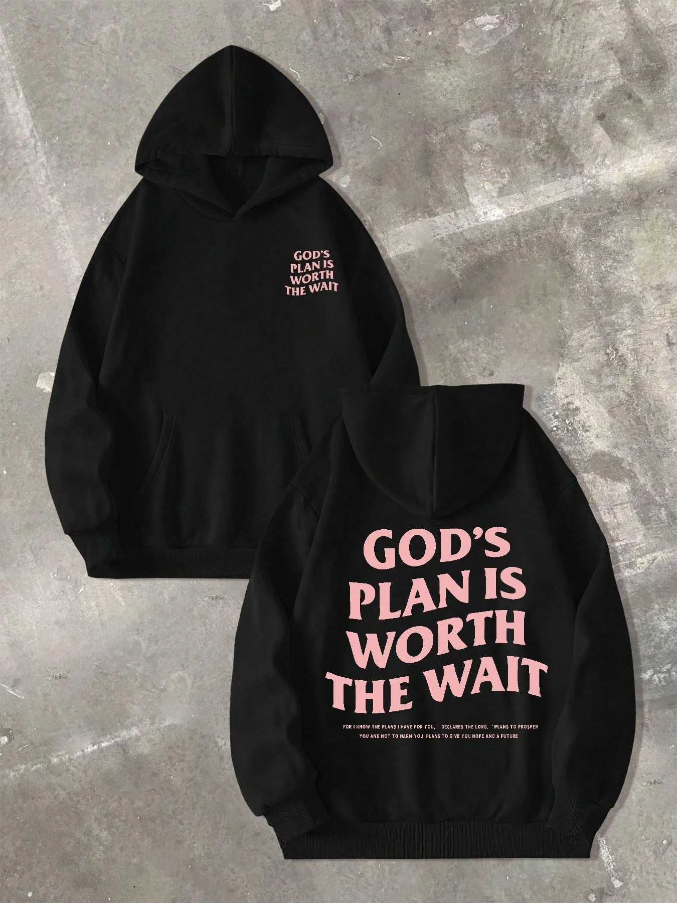 Threadbear Double-Sided Printed (250g Polyester Fiber) GOD'S PLAN IS WORTH THE WAIT Letter Printed Men's Casual Sports Hooded Sweatshirt, Autumn And Winter Velvet Long Sleeved Hooded Sweatshirt, Suitable For Both Men And Women, Fashionable Daily Casual Wear, Religious Belief Hoodie | SHEIN