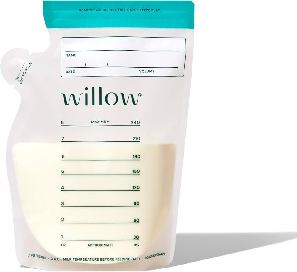Willow - 8oz Breast Milk Storage Bags - 100ct - Double Zip Seal for Durability - Freezer & Fridge... | Amazon (US)