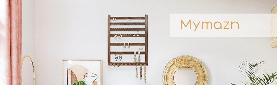 Mymazn Easy Assemble Solid Walnut Wood Earring Wall Holder Hanging Jewelry Organizer Necklace Hol... | Amazon (US)