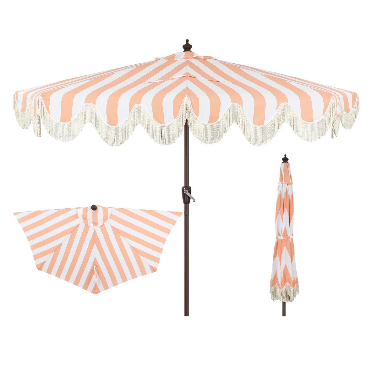 Beverly 9 ft. Coastal Space-Saving Half Patio Umbrella with Scalloped Fringe, Crank & Tilt, Coral... | Wayfair North America