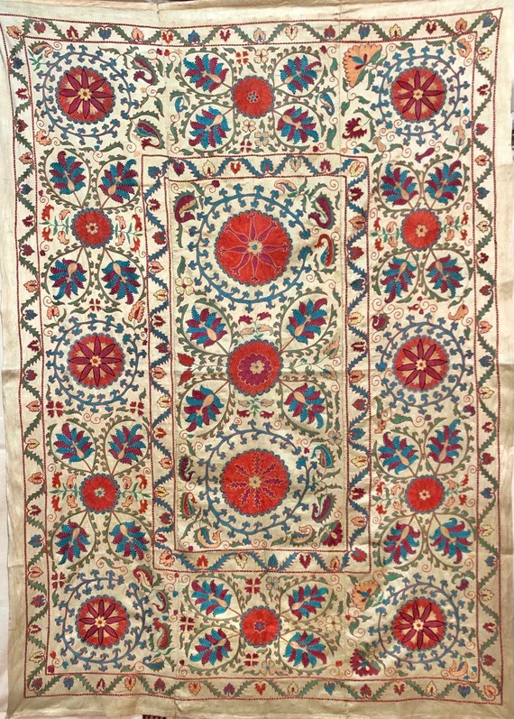 Silk Suzani Throw With Pomegranate Design Suzani Textile Red - Etsy | Etsy (US)