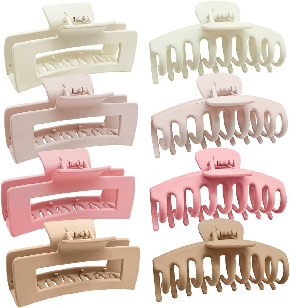 NLUS Large Hair Claw Clips, 8 Pack Hair Clips for Women Girls, 2 Styles Banana Square Jaw Clips, ... | Amazon (US)