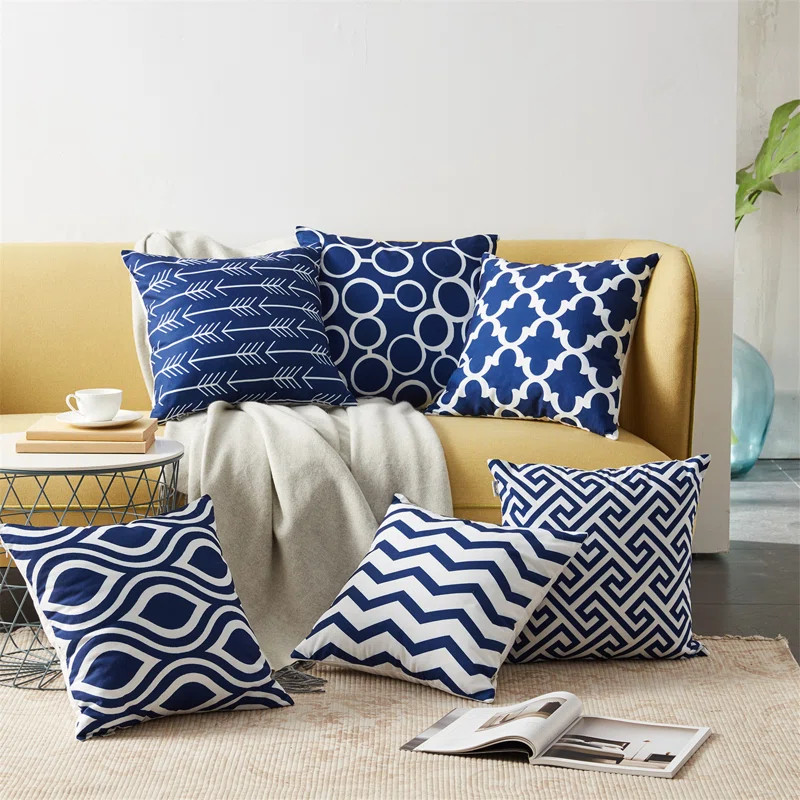 Geometric Cotton, Linen, Canvas Indoor/Outdoor Pillow Cover | Wayfair North America