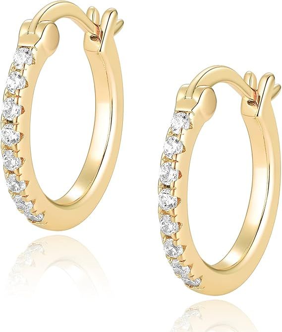 Jewlpire 925 Sterling Silver Post 14K Real Gold Plated Small Hoop Earrings for Women Girls, Hypoa... | Amazon (US)