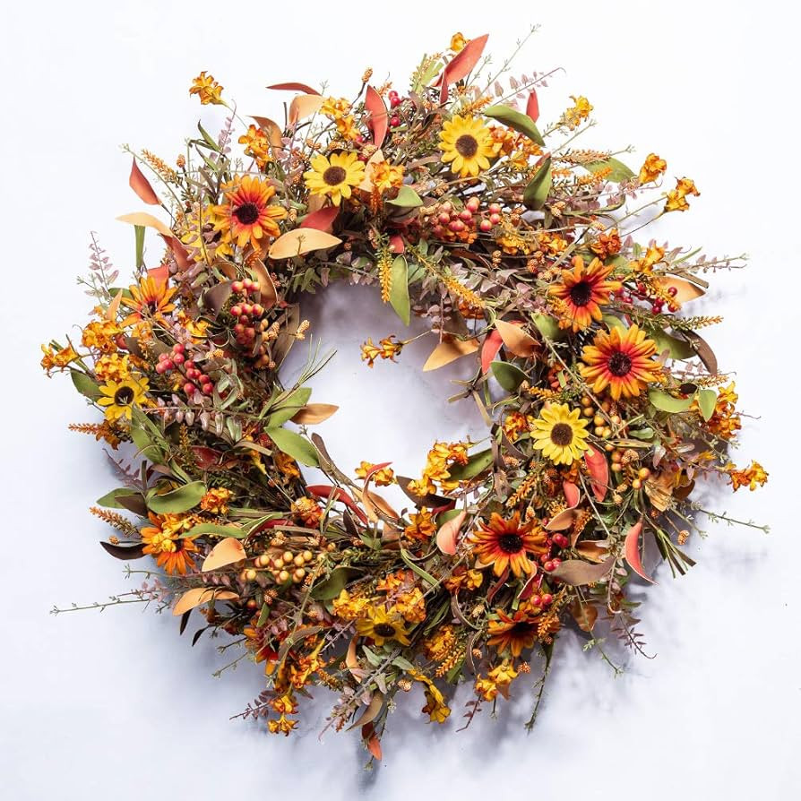 Fall Wreaths for Front Door 24 Inch Artificial Fall Wreath Large Autumn Wreath for Outside Wall P... | Amazon (US)