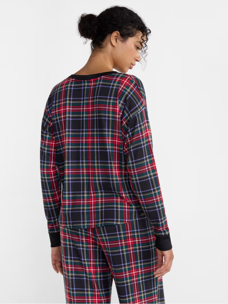 Joyspun Women's Cozy Lounge Collection Hacci Knit Henley Sleep Top with Long Sleeves, Sizes XS-3X | Walmart (US)