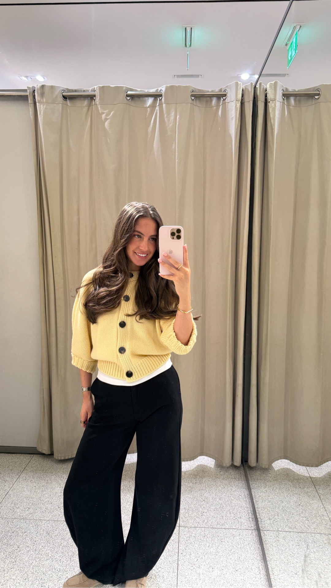 Workwear - yellow cardigan - black trousers 

#LTKstyletip #LTKspring #LTKworkwear