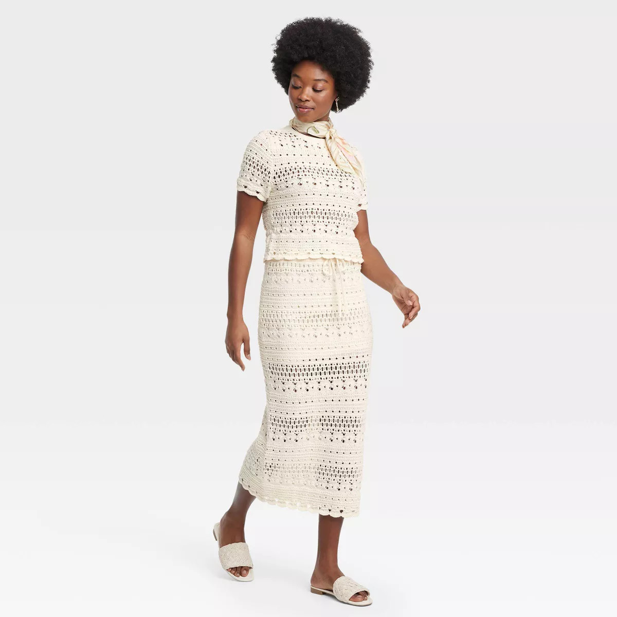 Women's Openwork Midi Sweater Skirt - Universal Thread™ Cream | Target