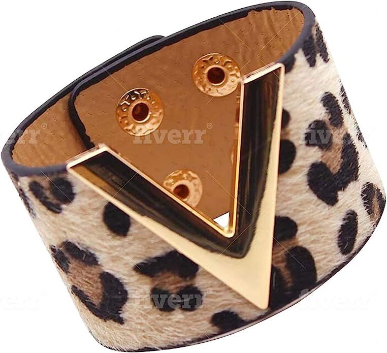 Designer Inspired Wide Cuff Leather Wrap Bracelet V Shape 21cm 8 inch Length | Amazon (US)