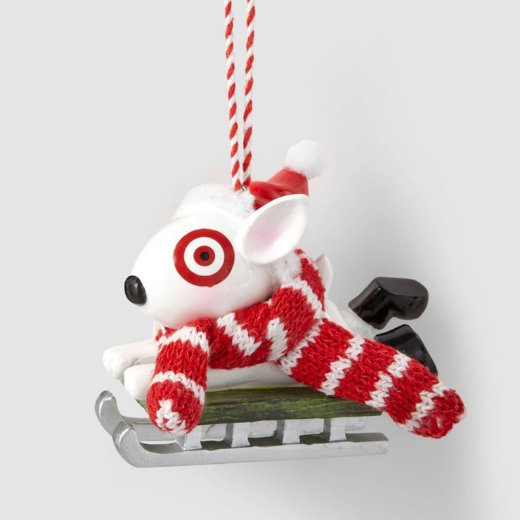 Sledding Bullseye Dog with Knit Scarf Christmas Tree Ornament - Wondershop&#8482; | Target
