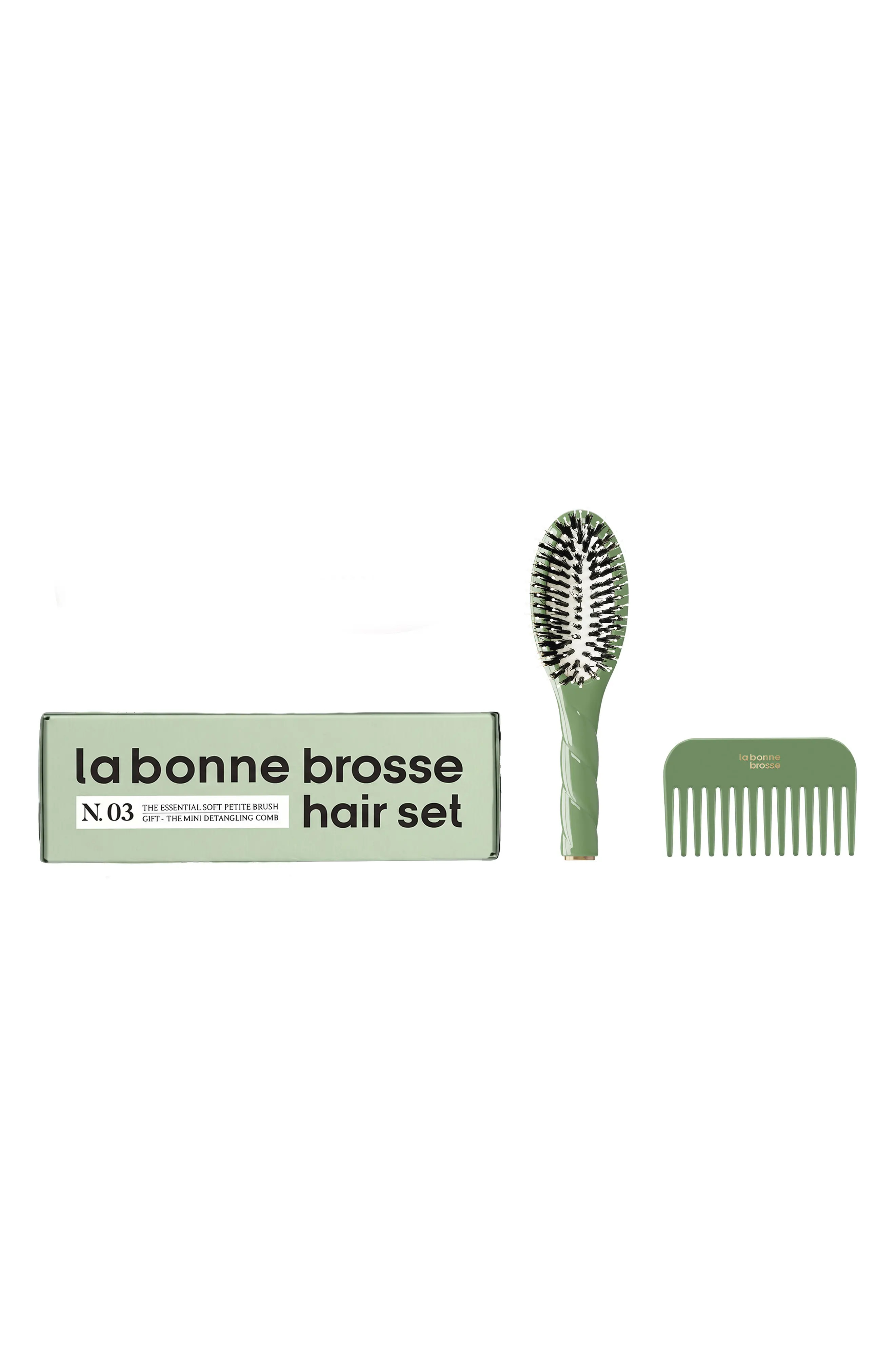 La Bonne Brosse N.03 Essential Soft Petite Brush & Mini Comb Set in Green at Nordstrom | Nordstrom
