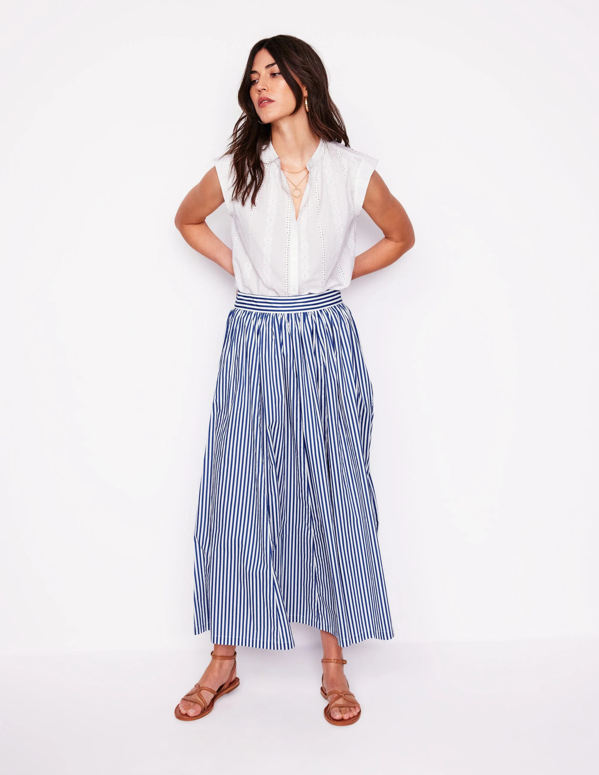 Full Poplin Maxi Skirt-Kingfisher Blue, Fine Stripe | Boden (US)