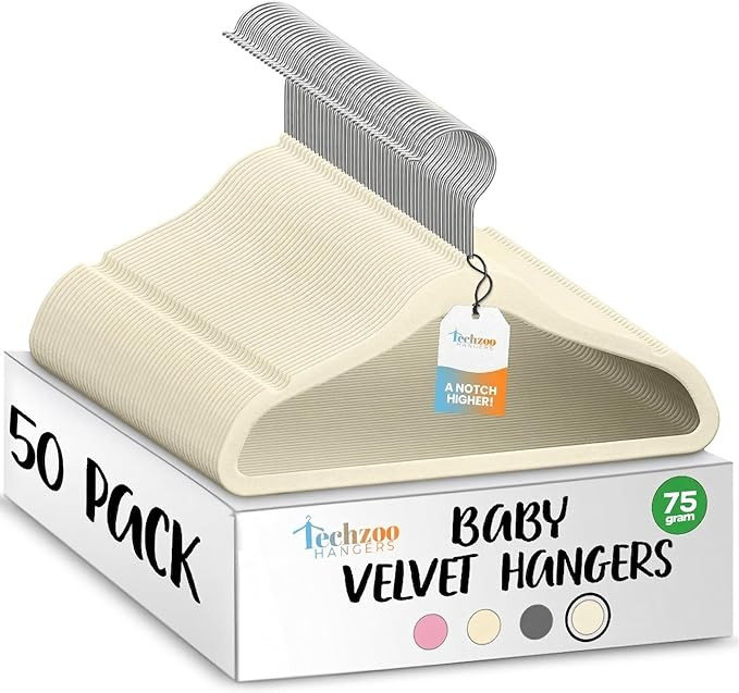 50 Premium Baby Velvet Hangers - 11.8" Non-Slip, Ultra-Slim Space-Saving Children Closet Hangers ... | Amazon (US)