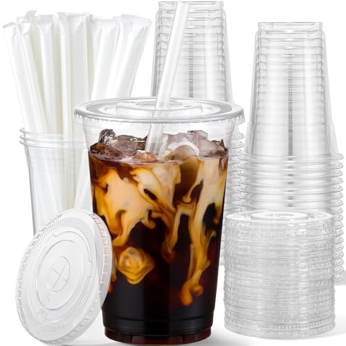 AOZITA 20 oz Plastic Cups with Lids and Straws, 25 Pack, Disposable Iced Coffee Cups with Lids, Clear Cups with Lids for Cold Drinks, Iced Tea, Milkshakes, Smoothies - Durable & BPA Free | Amazon (US)