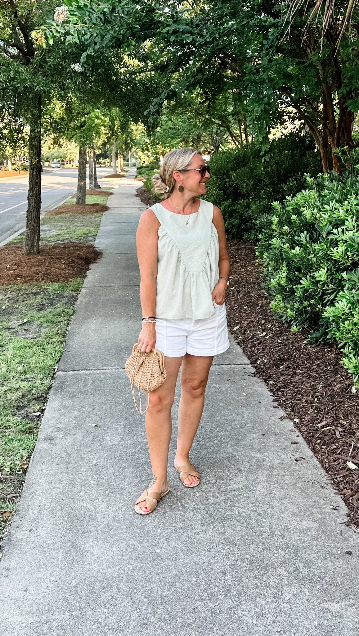 One of my favorite looks from vacay. This top is seriously so good! Love the color so much too! Comfy stretchy shorts that are tailored. Medium top. Size 8 shorts  

#LTKTravel #LTKOver40 #LTKStyleTip